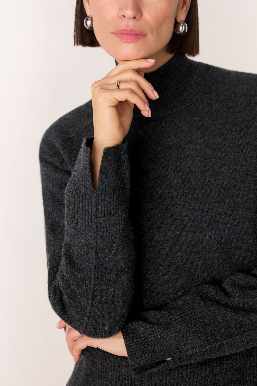 Dark Grey Cashmere Mock Neck Sweater